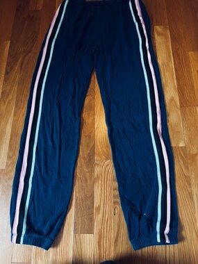 Spiritual Gangster Navy Sweatpants with Pink & Mint Stripes